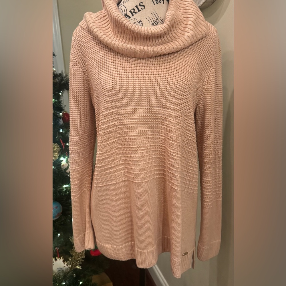 Calvin Klein Pink Cowl Neck Sweater Peach Pink Acrylic Women’s Large Cozy Knit